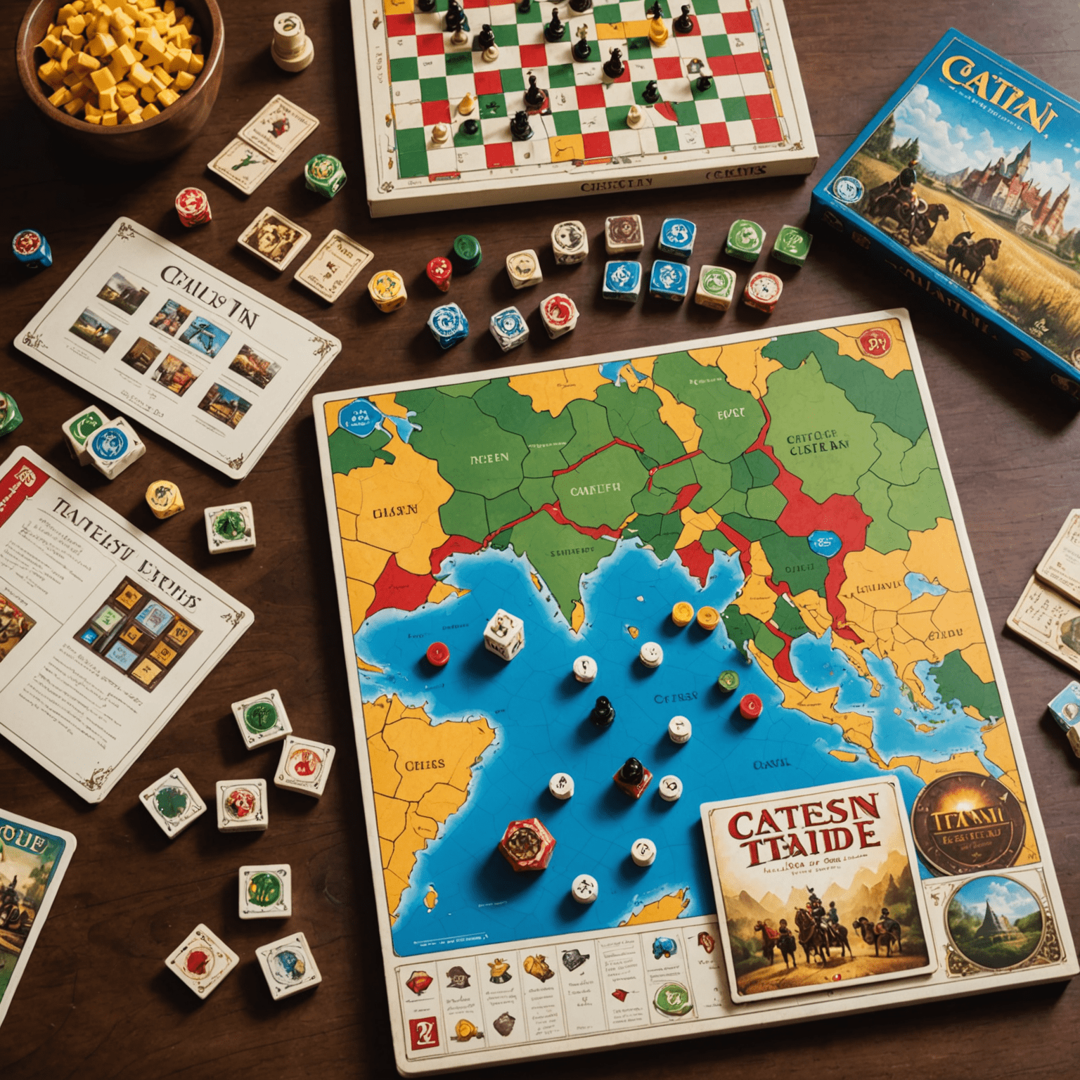 Collage of various strategy board games including chess, Catan, and Ticket to Ride