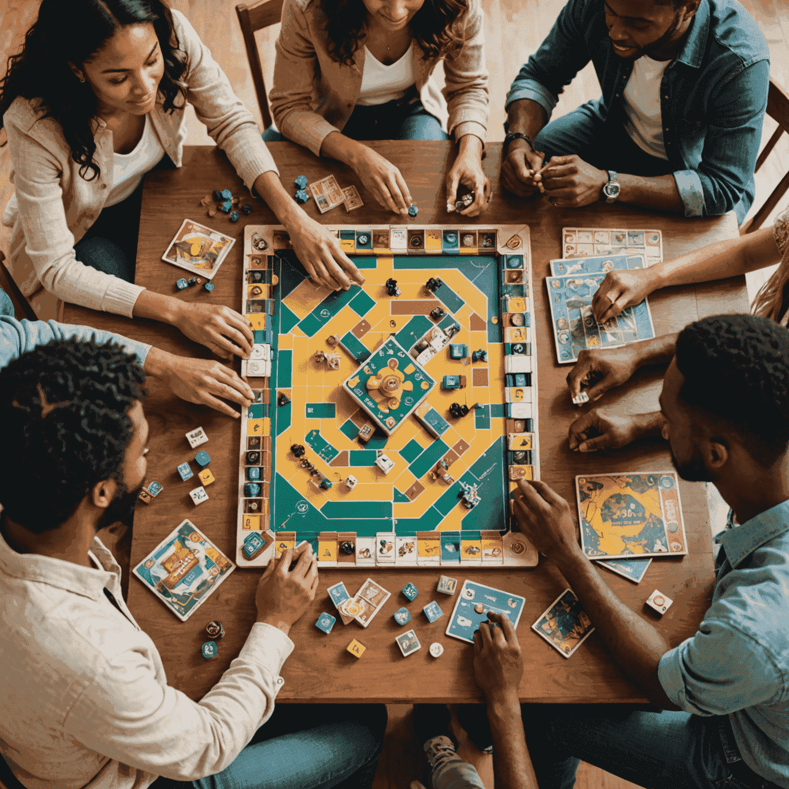 A diverse group of people gathered around a table with various board games, discussing and comparing different options